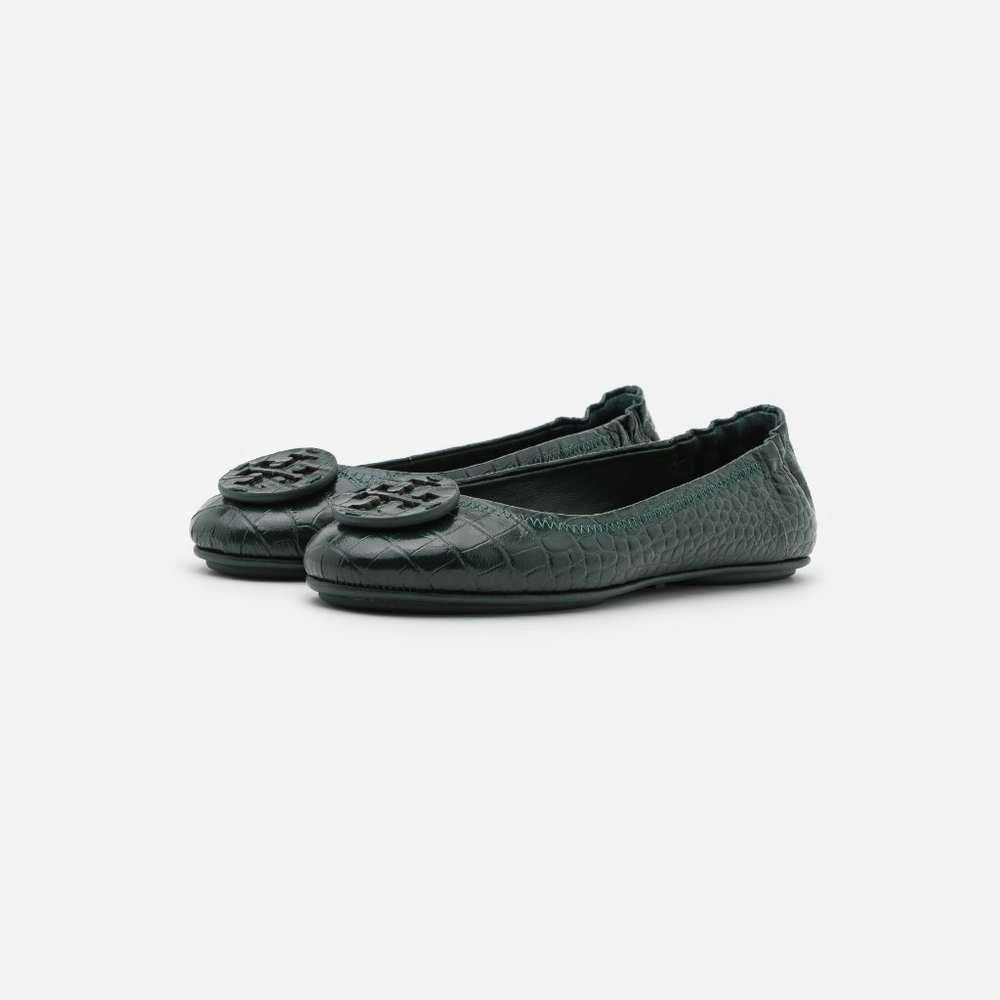 Tory Burch NIB Minnie Croc Embossed Green Verde Ballet Flats - Picture 4 of 7